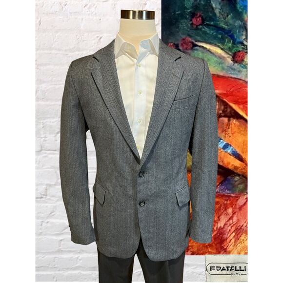 Fratelli Uomo 42L Flannel Gray Cobalt Pinstripe Blazer Sport Coat Suit Jacket - Picture 5 of 14